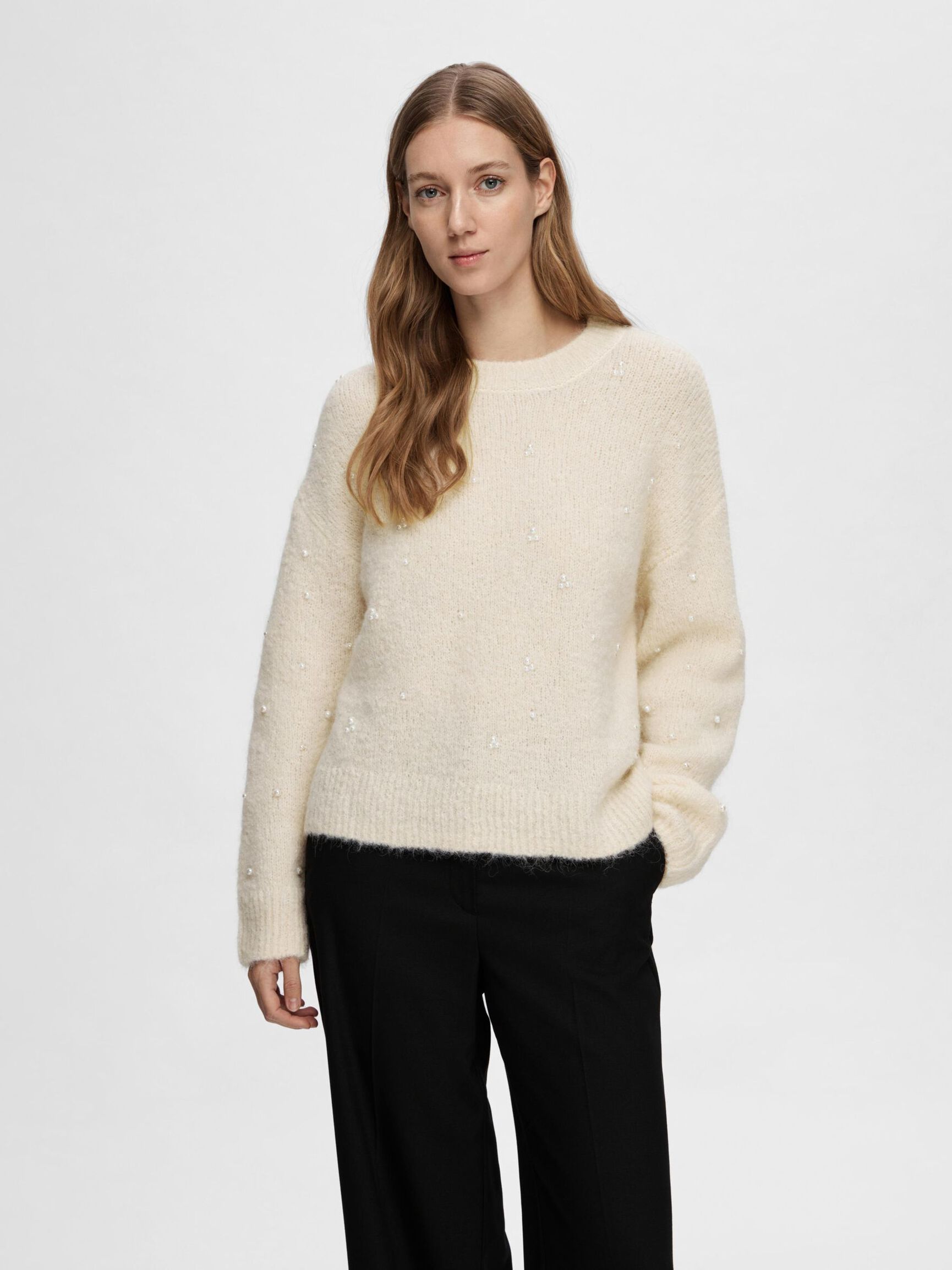 PERLENBESETZTER PULLOVER, Birch, highres