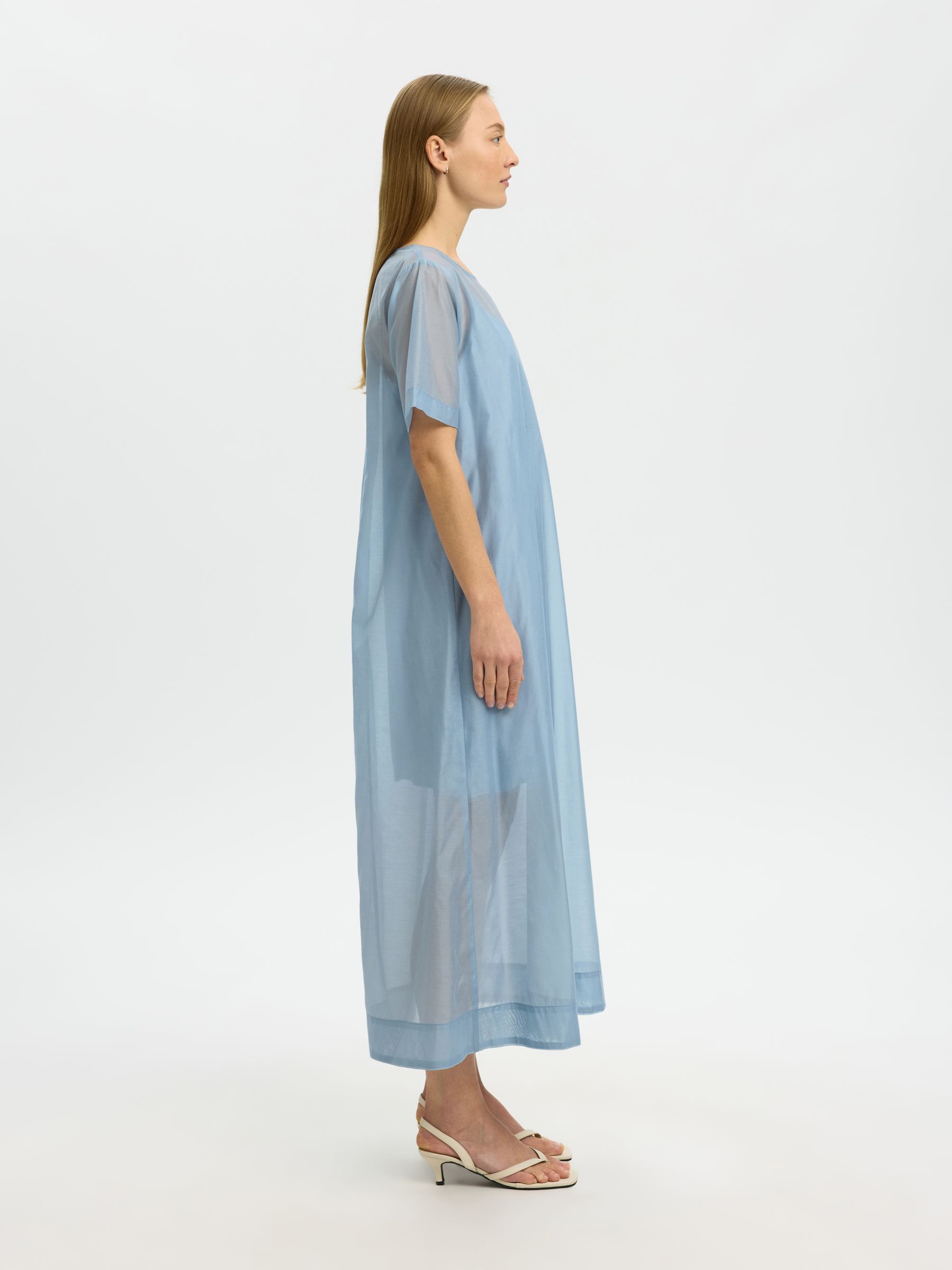 MAXI KLEID MIT KURZEN ÄRMELN, Dusty Blue, highres