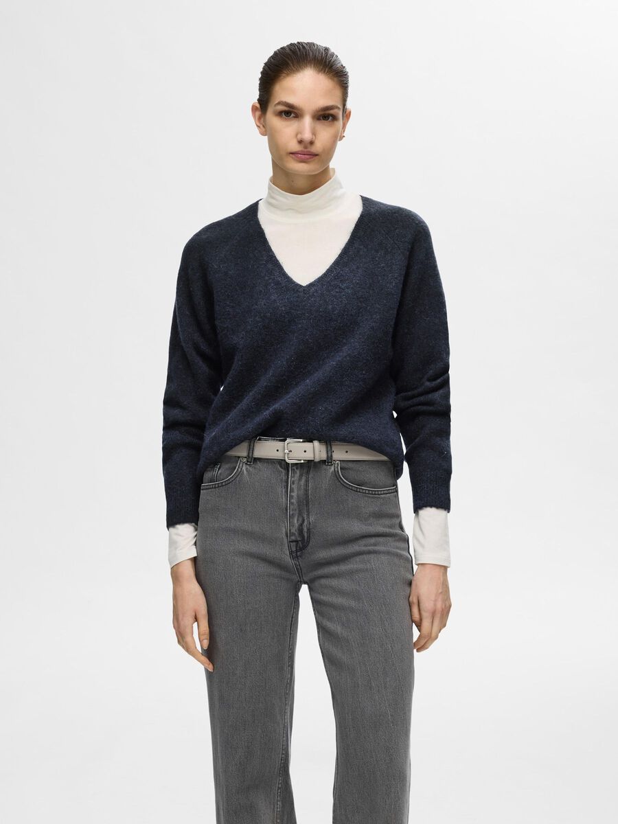 Selected À COL EN V EN LAINE MÉLANGÉE PULLOVER, Dark Sapphire, highres - 16094268_DarkSapphire_1113603_003.jpg
