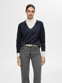 WOLLGEMISCH V-AUSSCHNITT PULLOVER, Dark Sapphire, highres