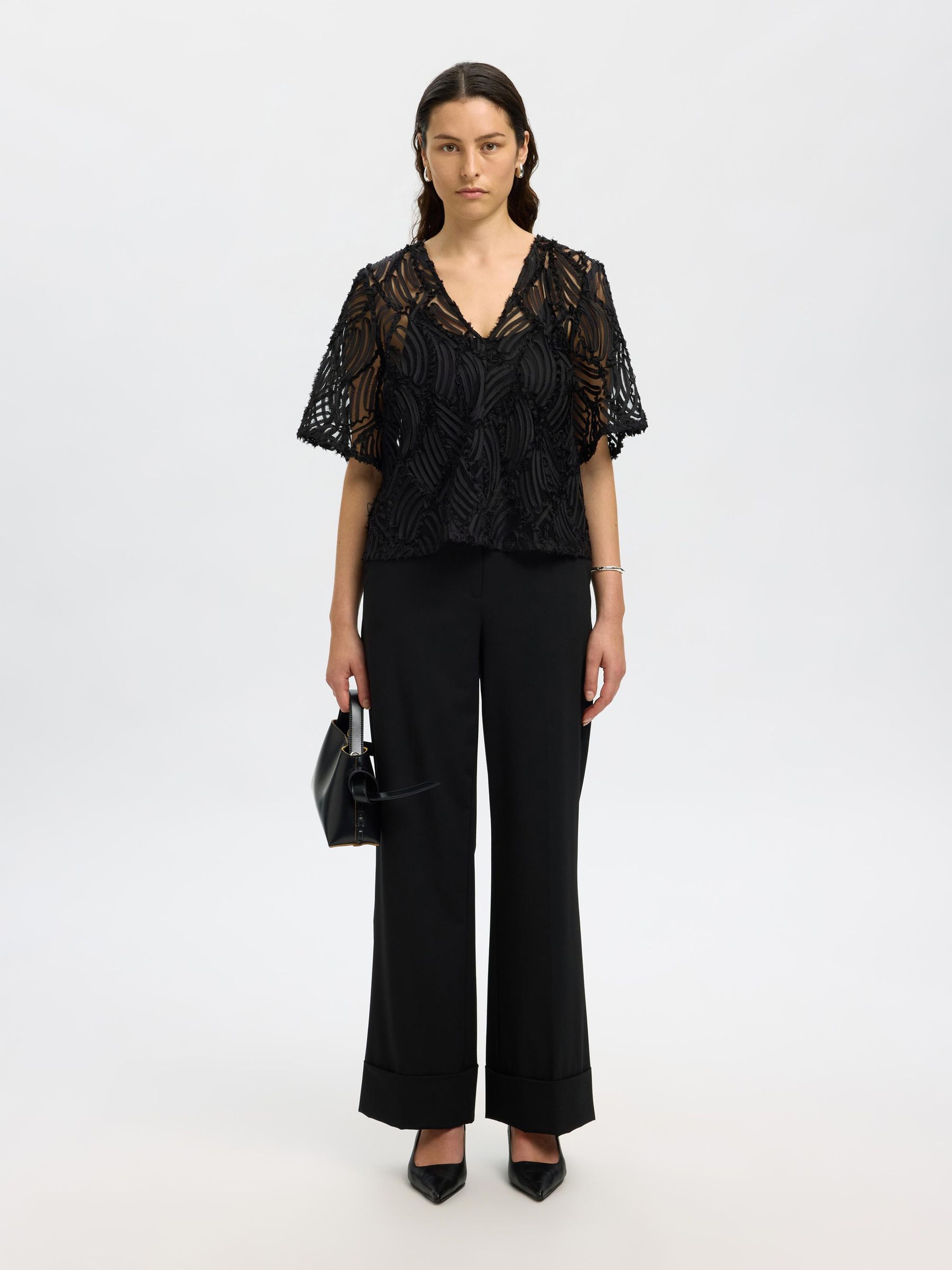 TOP A MANICHE CORTE, Black, highres