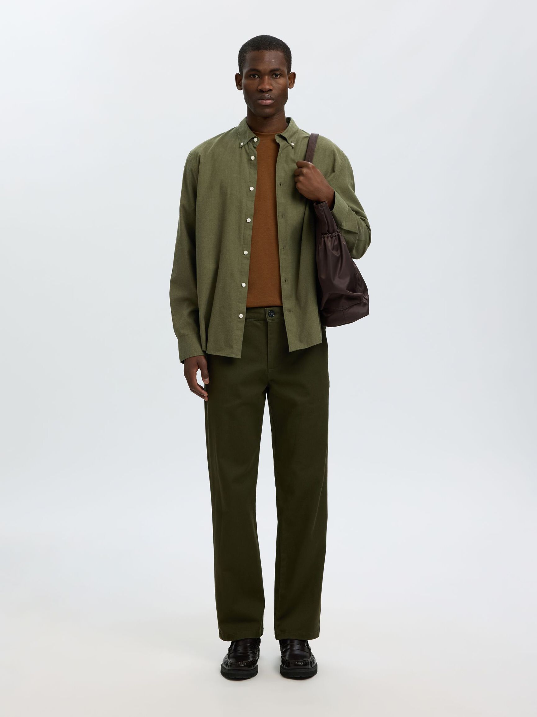 COTTON LONG SLEEVED SHIRT, Vetiver, highres