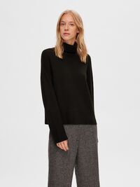 WOLLGEMISCH ROLLKRAGEN PULLOVER, Black, highres