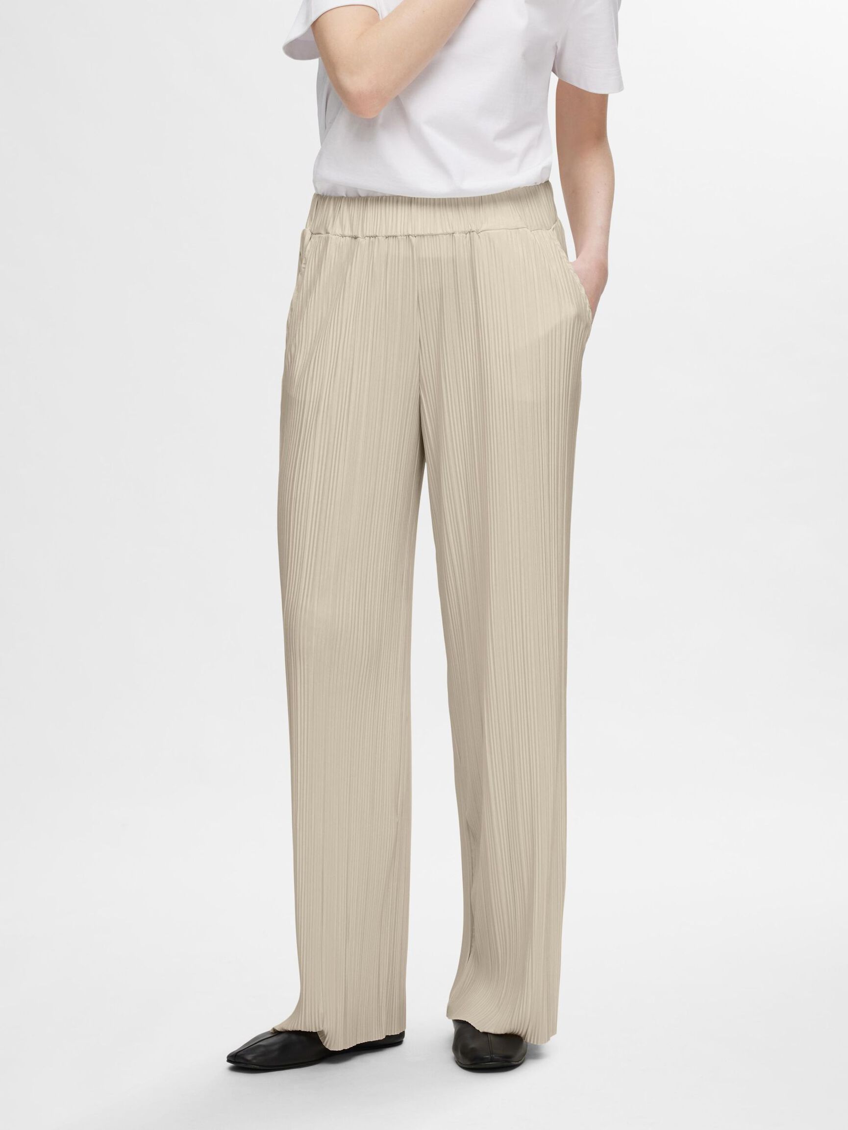HIGH WAISTED PLISSE TROUSERS, Sandshell, highres