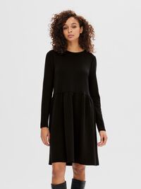 LONG-SLEEVED MINI DRESS, Black, highres