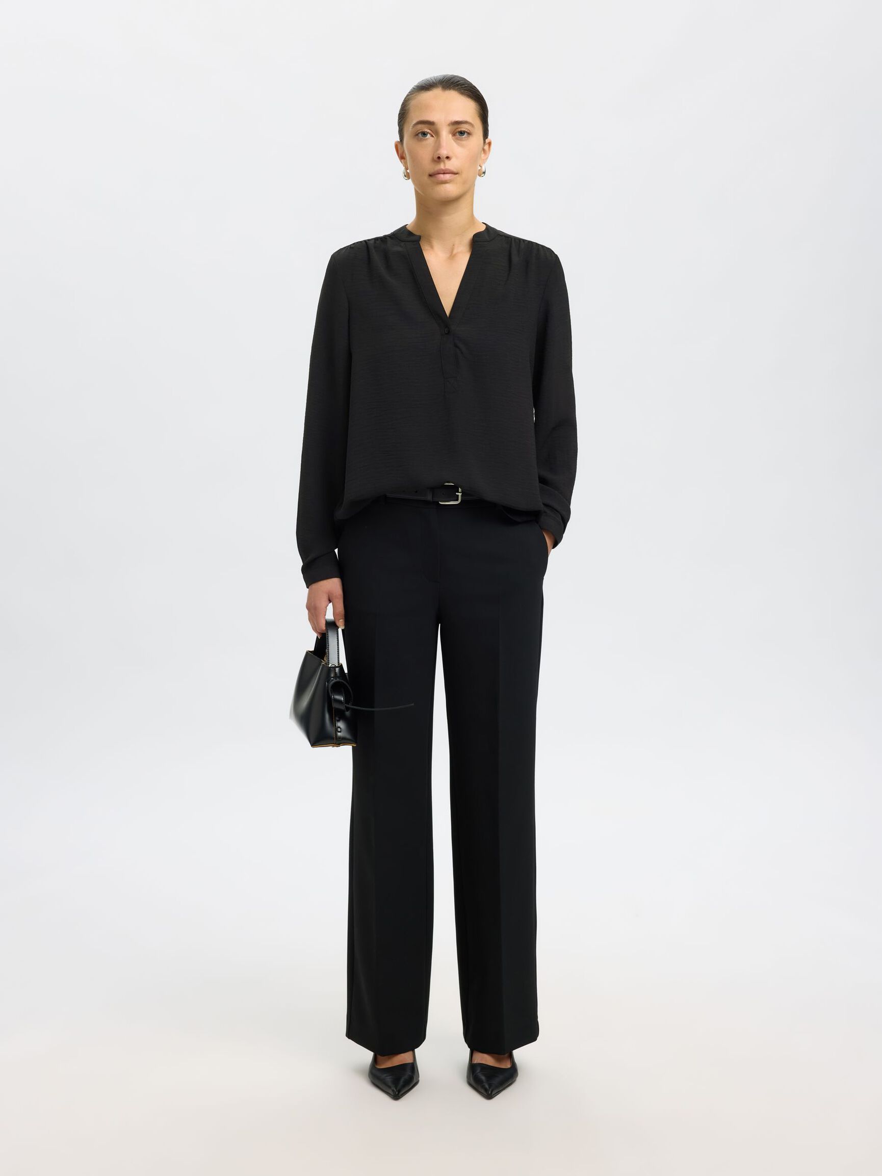 LONG-SLEEVED BLOUSE, Black, highres