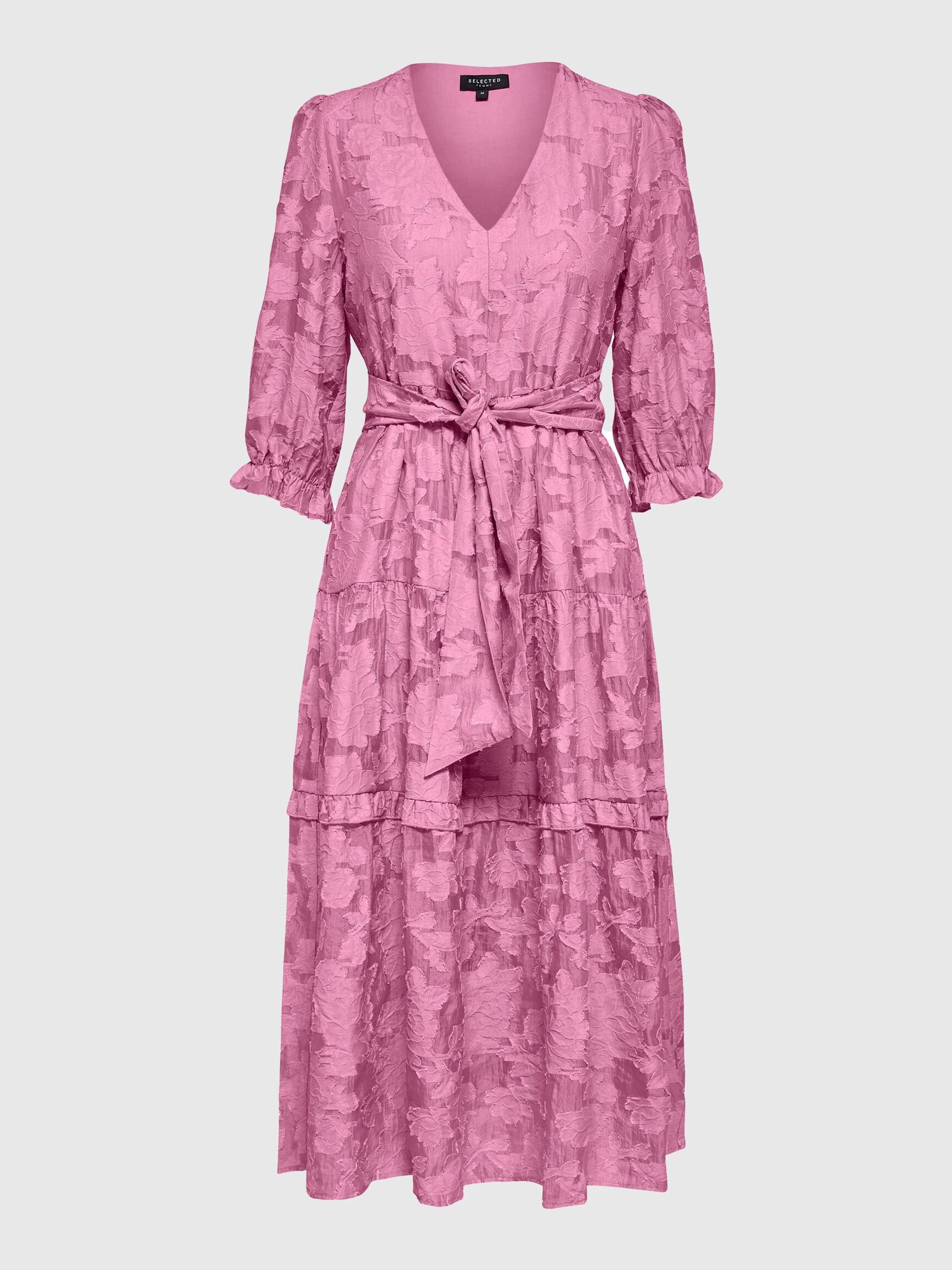 TIE WAIST MIDI DRESS, Rosebloom, highres