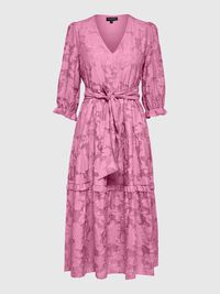 TIE WAIST MIDI DRESS, Rosebloom, highres