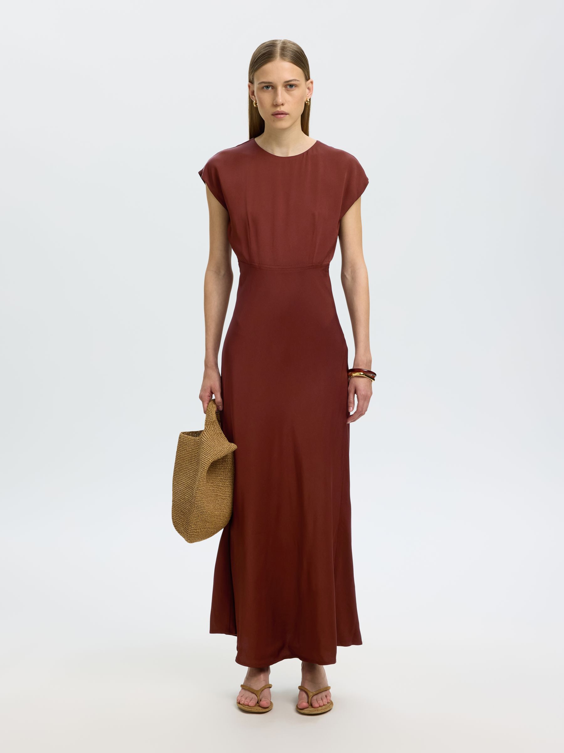 VISCOSE MAXI JURK, Cherry Mahogany, highres