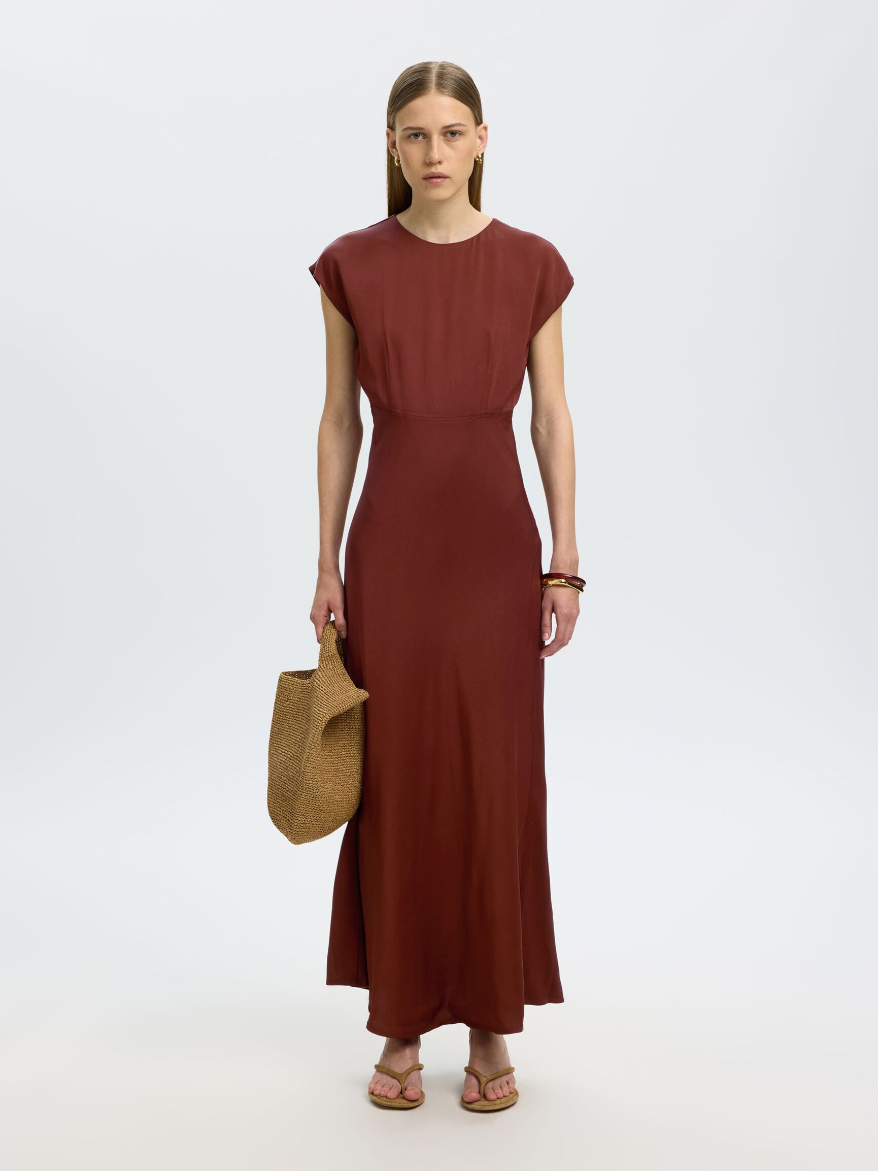 VISCOSE MAXI JURK, Cherry Mahogany, highres