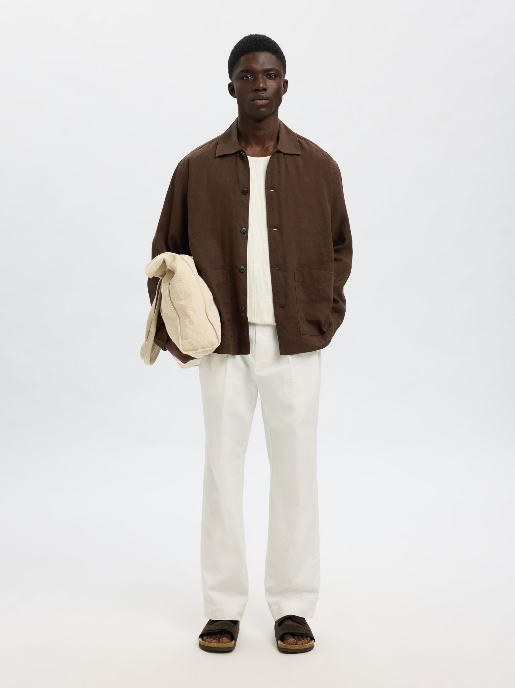 LINEN BLEND OVERSHIRT, Demitasse, highres