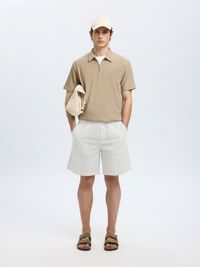 HALF-ZIP PLISSEE POLO SHIRT, Pure Cashmere, highres