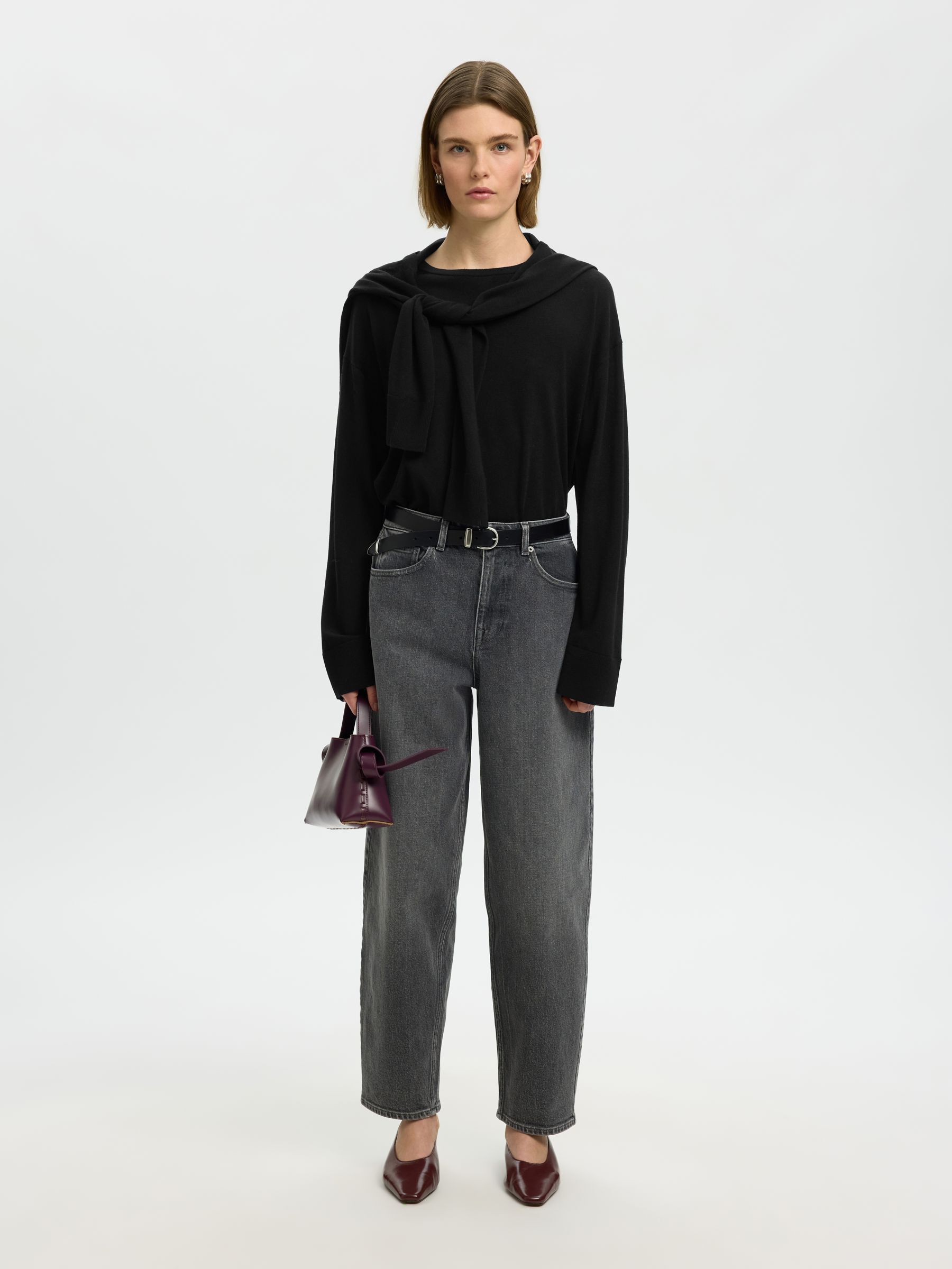 100% MERINO WOOL PULLOVER, Black, highres