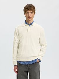 COTTON KNITTED POLO SHIRT, Egret, highres