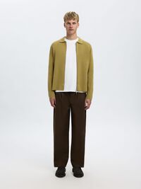 COTTON BLEND ZIP-FRONT CARDIGAN, Dried Herb, highres