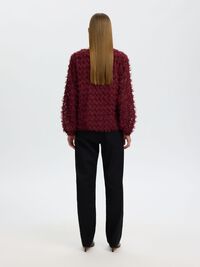 ZIGZAG FRINGE BALLOON SLEEVE TOP, Tawny Port, highres