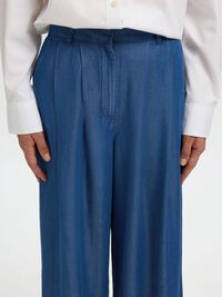 CHAMBRAY WIDE-LEG TROUSERS, Dark Blue, highres