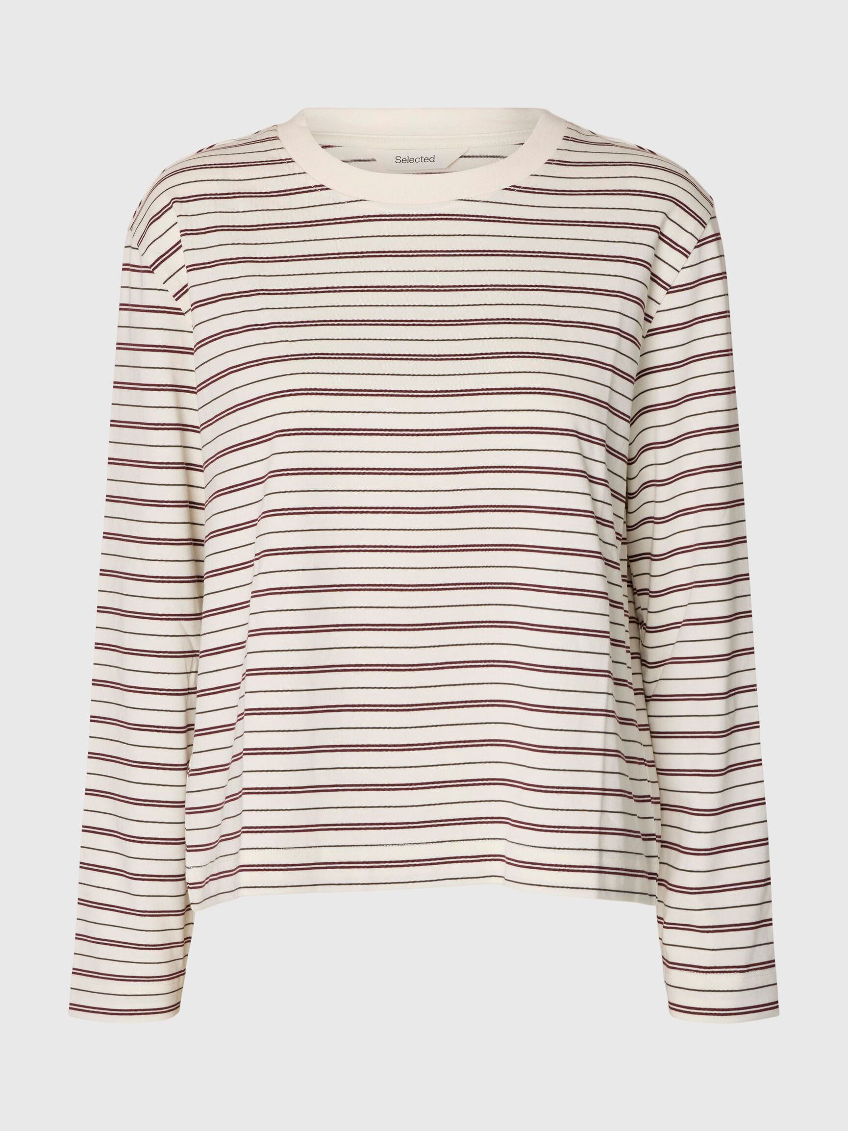 GESTREEPT T-SHIRT MET LANGE MOUWEN, Tawny Port, highres