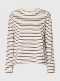 GESTREEPT T-SHIRT MET LANGE MOUWEN, Tawny Port, highres