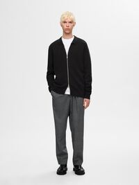 KNITTED ZIP-FRONT CARDIGAN, Black, highres
