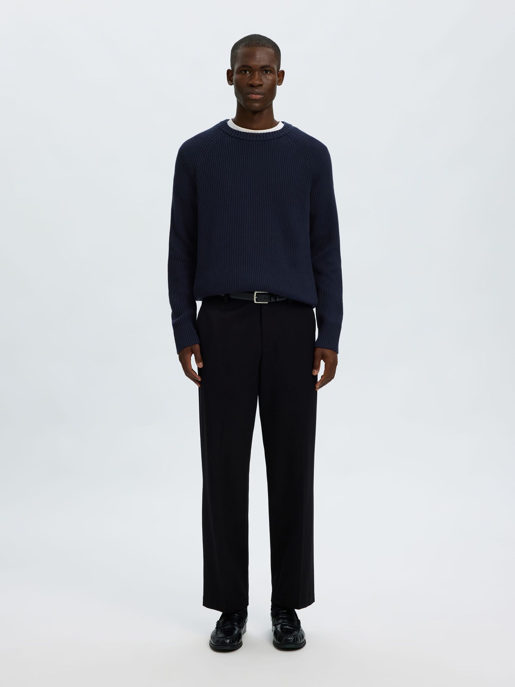 KATOENEN GEBREIDE TRUI, Navy Blazer, highres
