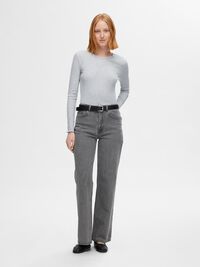 GERIBDE TOP MET LANGE MOUWEN, Light Grey Melange, highres