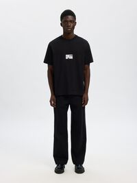 REGULAR FIT PRINTED CREWNECK T-SHIRT, Black, highres