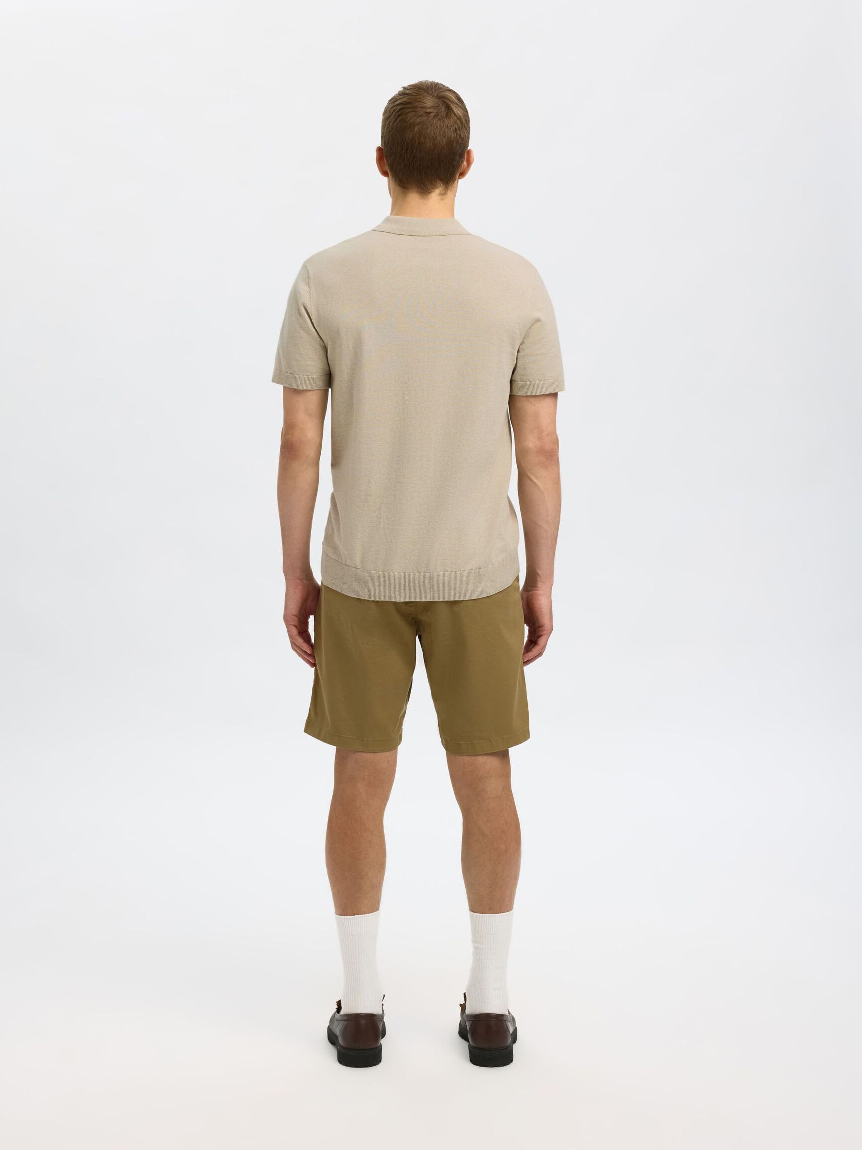 KNITTED POLO SHIRT, Oatmeal, highres