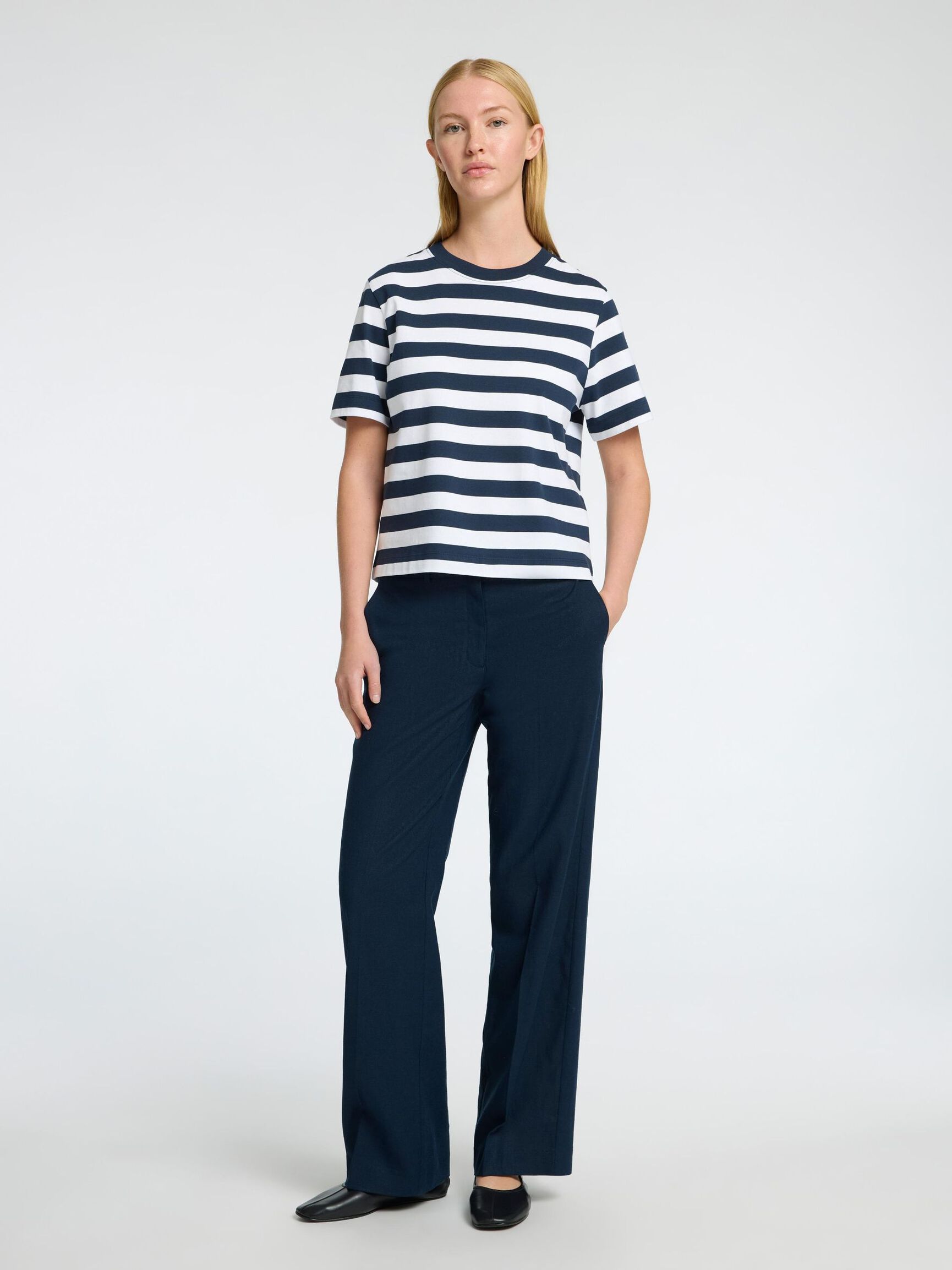STRIPED BOXY FIT T-SHIRT, Dark Sapphire, highres