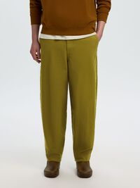 LINEN BLEND BARREL FIT TROUSERS, Fir Green, highres