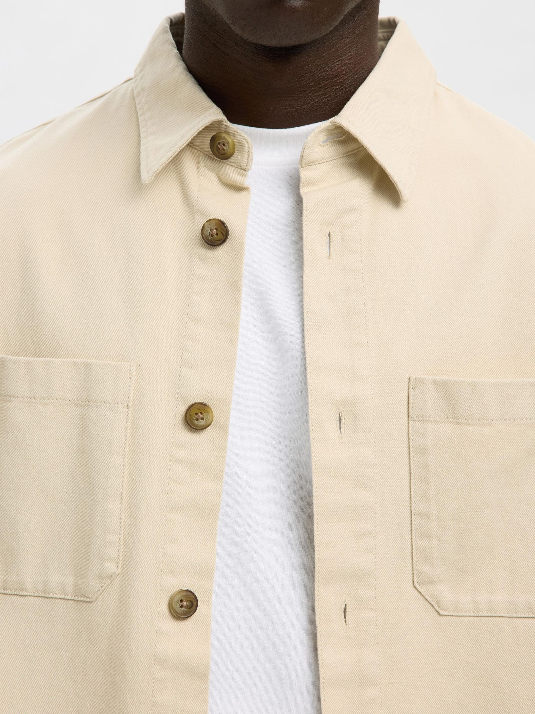 REGULAR FIT TWILL OVERSHIRT, Oatmeal, highres