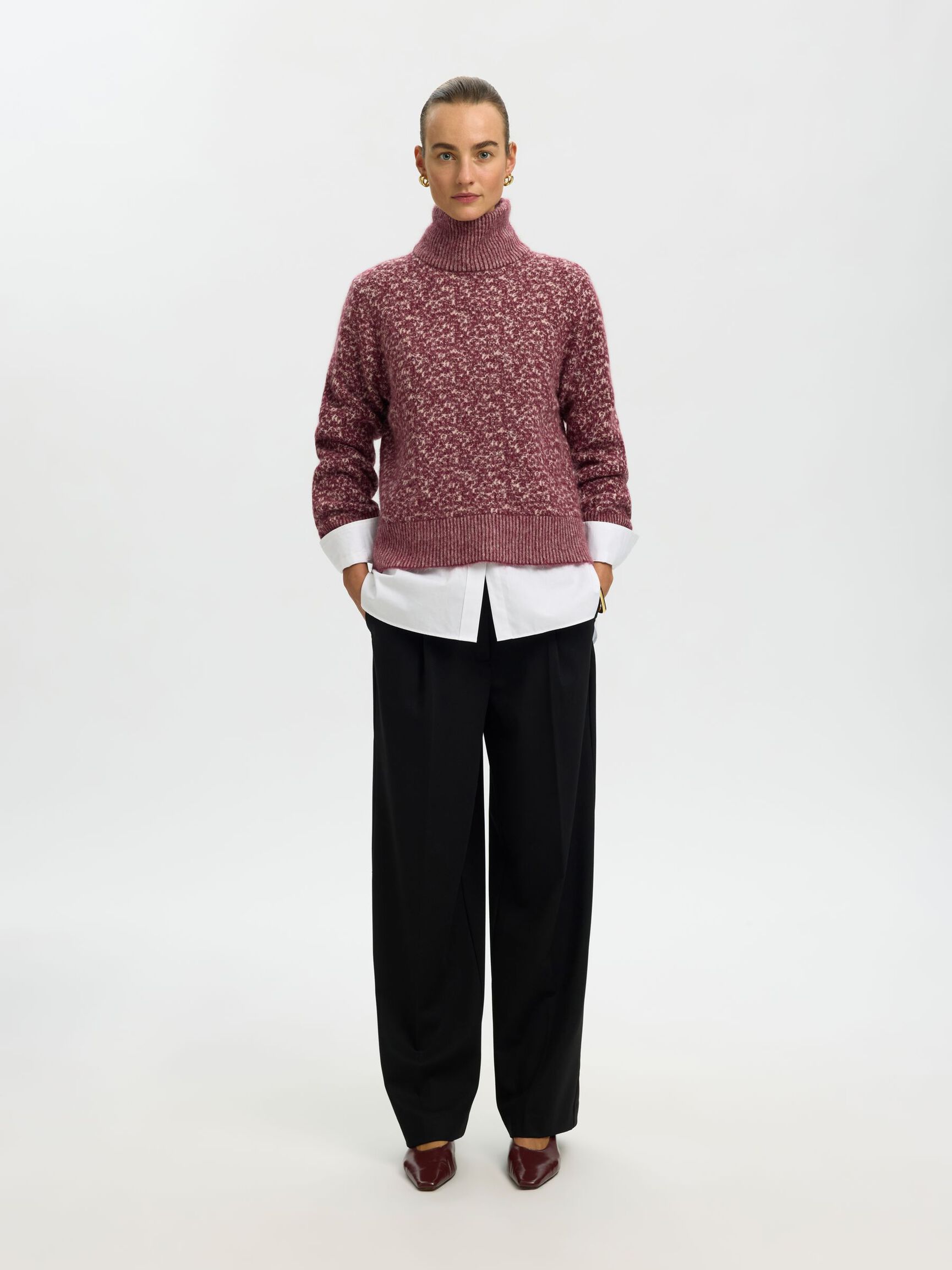 HIGH NECK KNITTED JUMPER, Tawny Port, highres