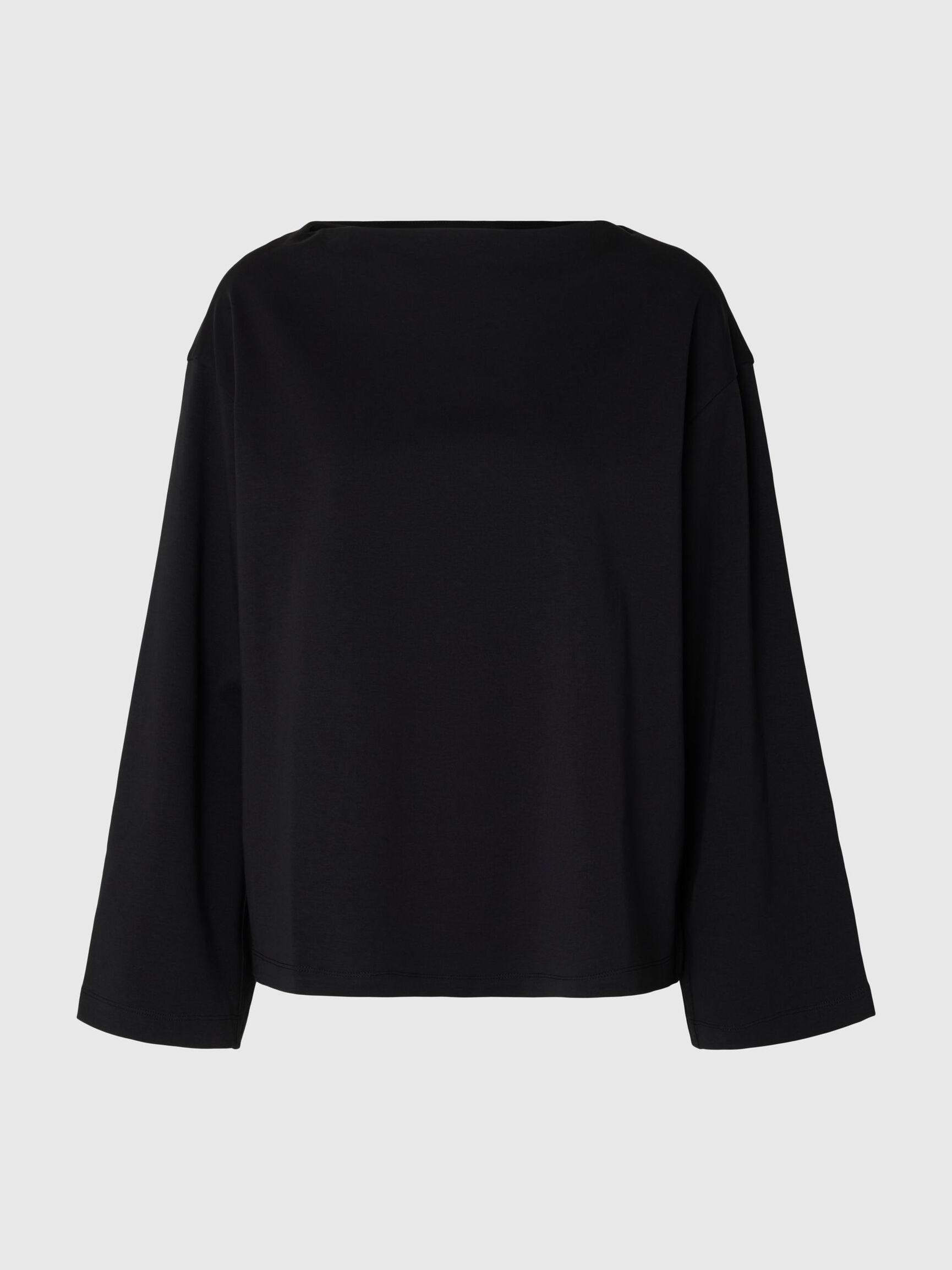 BOAT NECK COTTON LONG-SLEEVED T-SHIRT, Black, highres