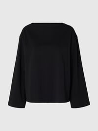 BOAT NECK COTTON LONG-SLEEVED T-SHIRT, Black, highres