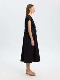 TIE FRONT MIDI DRESS, Black, highres