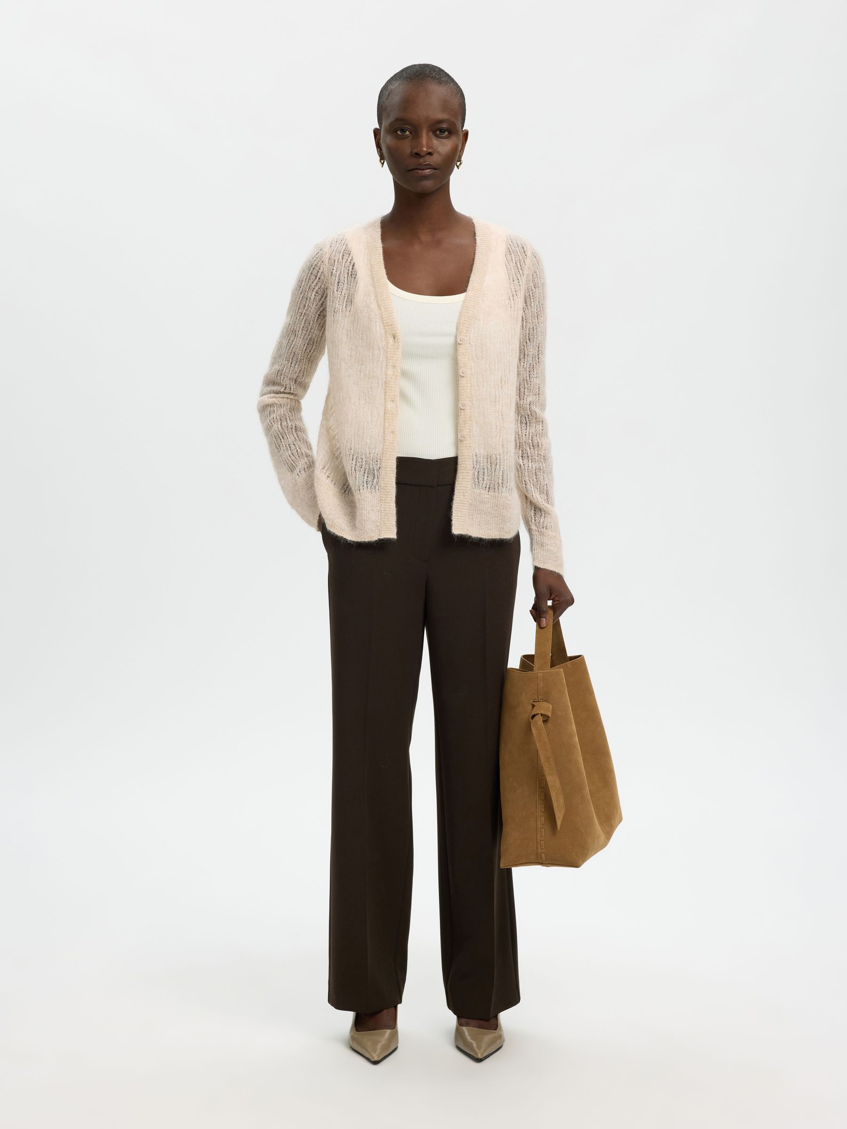 MOHAIR BLEND CARDIGAN, Birch, highres
