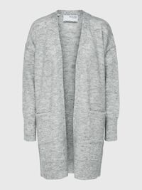 LONG KNITTED CARDIGAN, Light Grey Melange, highres