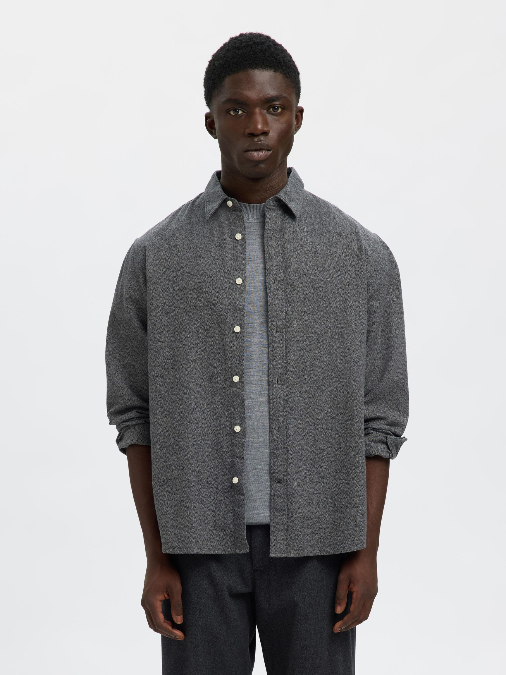 REGULAR PASFORM SKJORTE, Gray Flannel, highres