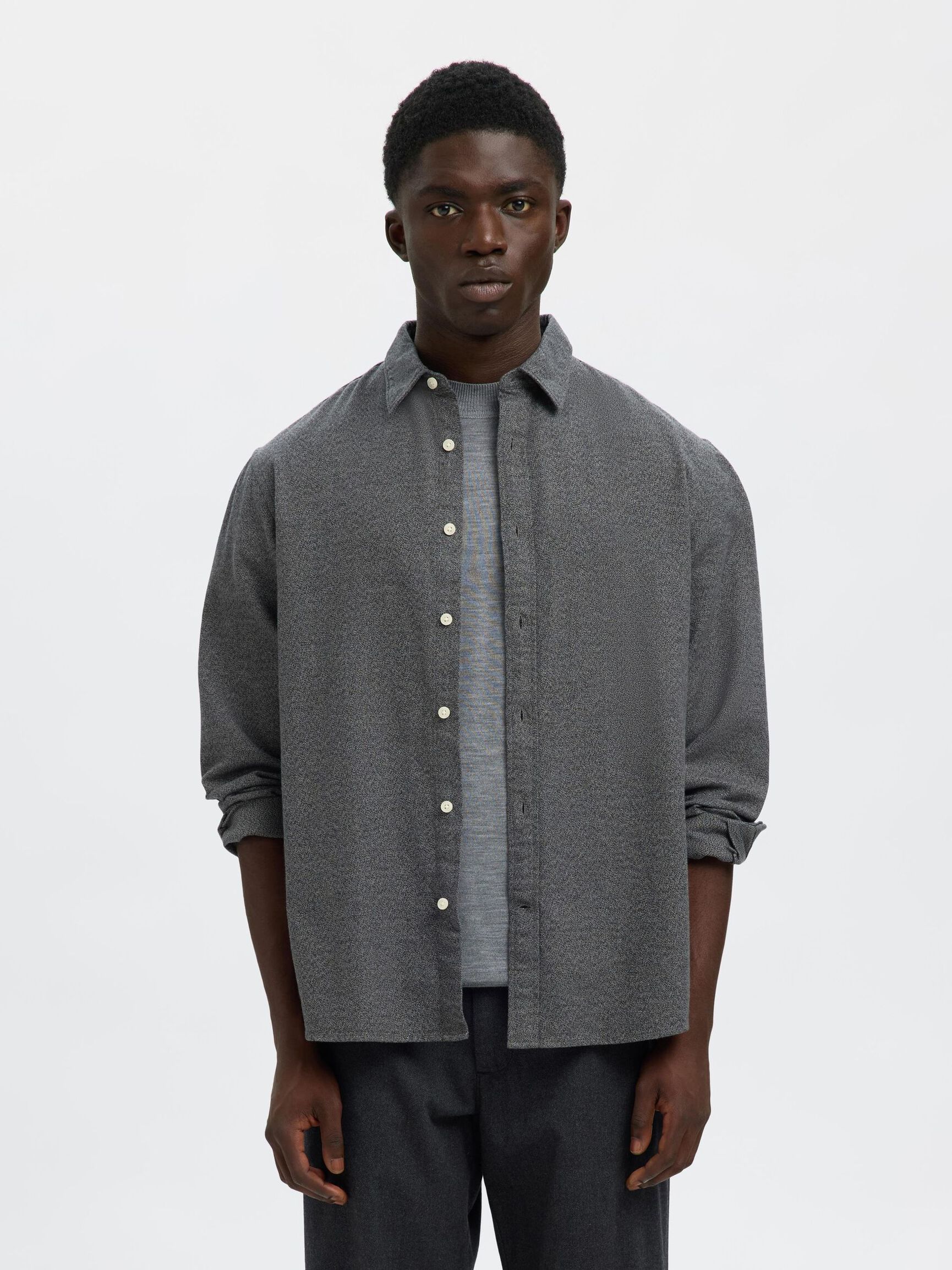 REGULAR PASFORM SKJORTE, Gray Flannel, highres