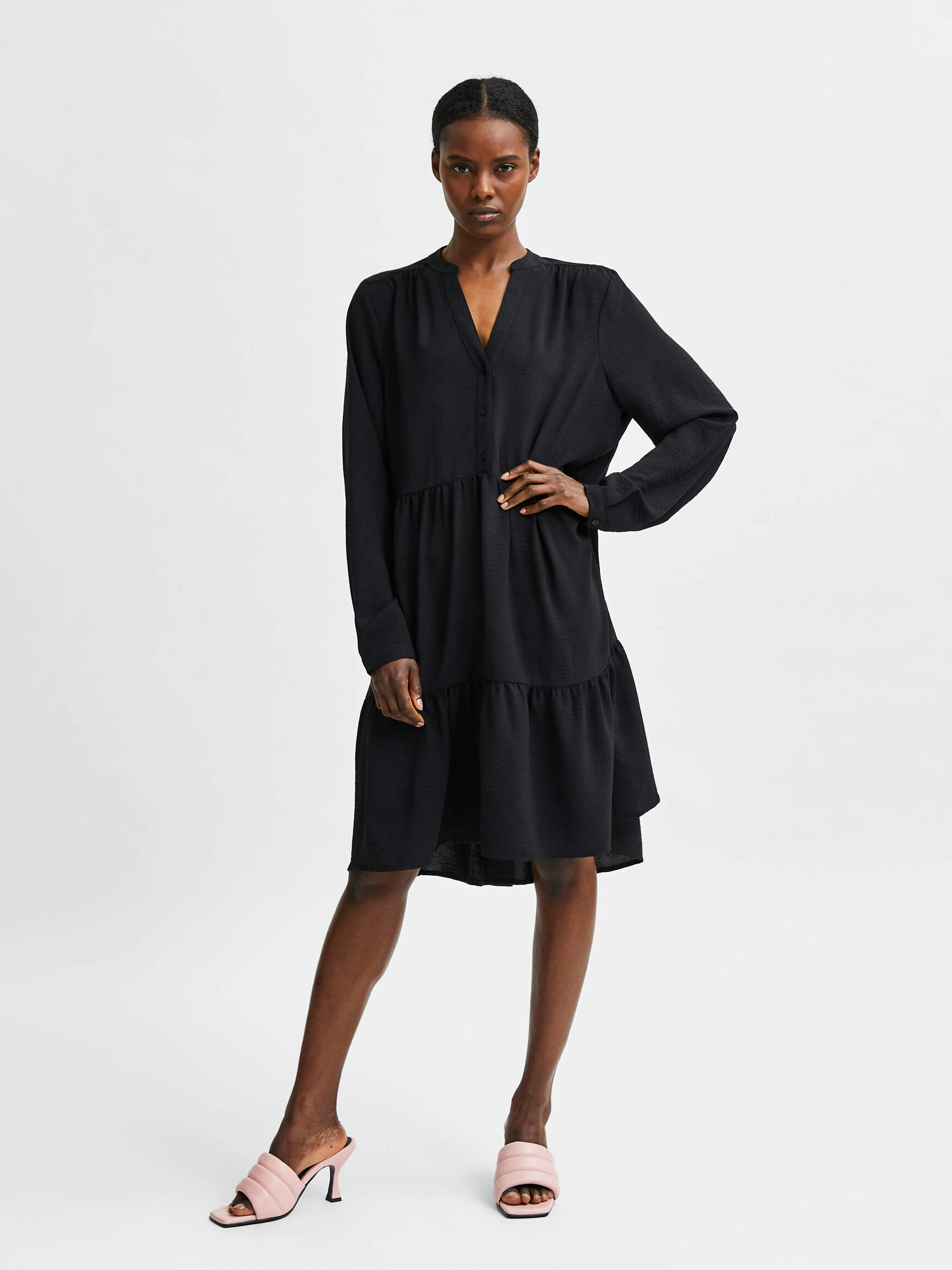 TIERED MINI DRESS, Black, highres