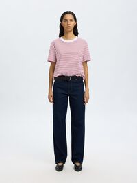 GESTREEPT BOXY T-SHIRT, Equestrian Red, highres