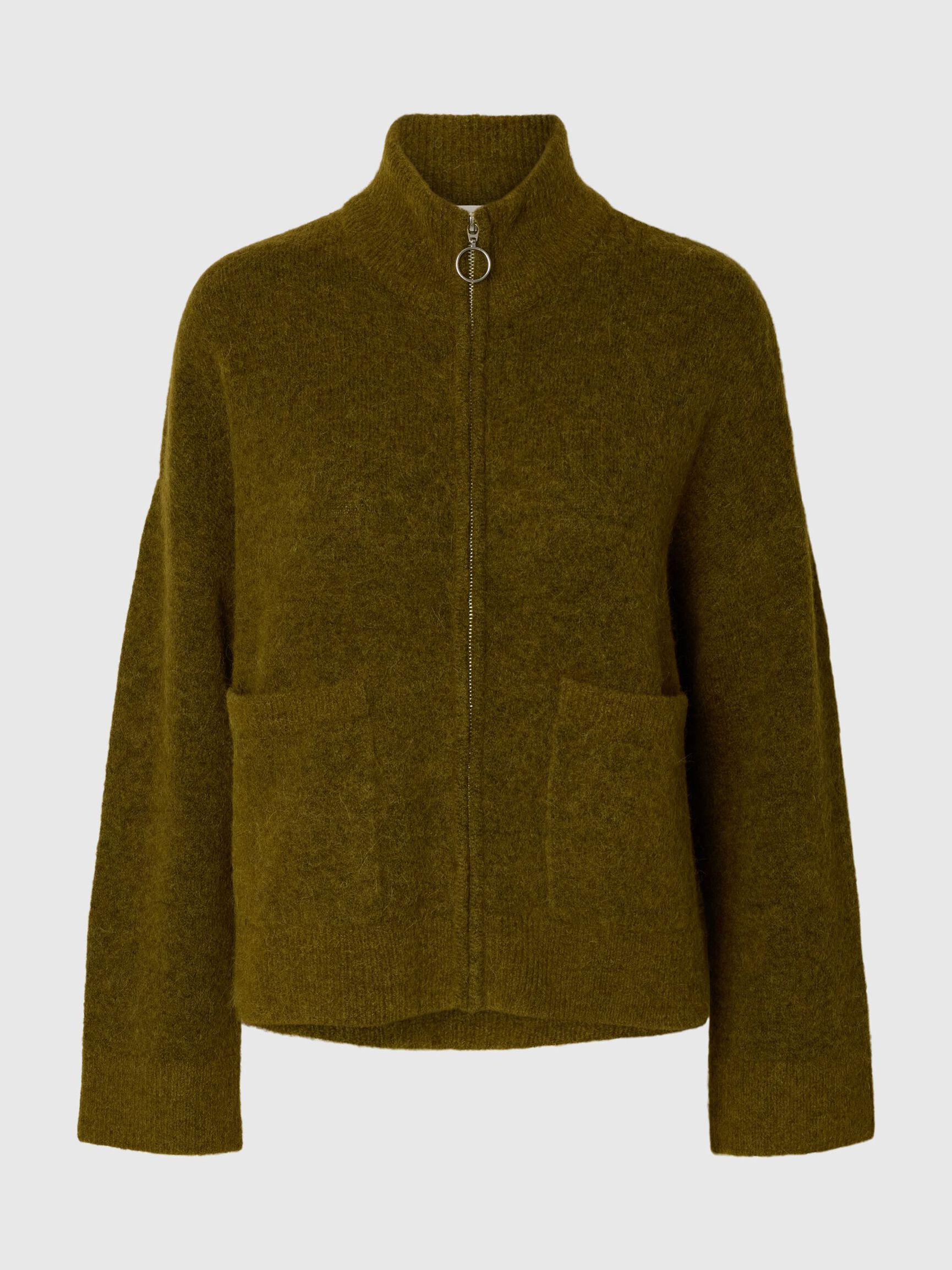 WOOL BLEND CARDIGAN, Fir Green, highres