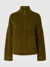 WOOL BLEND CARDIGAN, Fir Green, highres