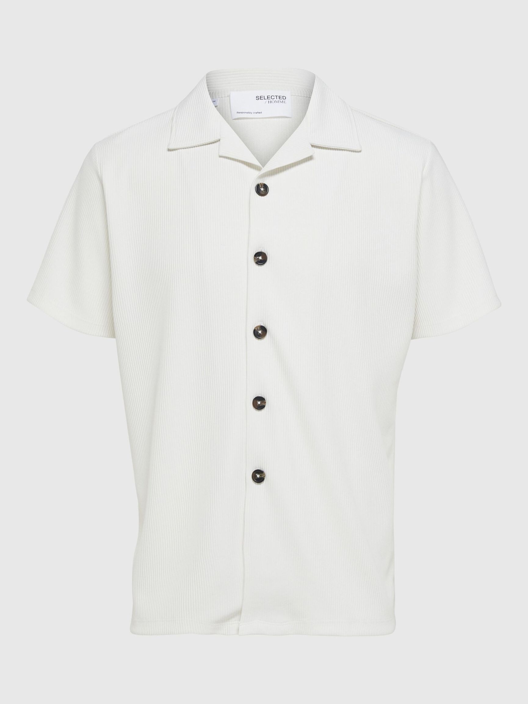 GERIPPTES CUBAN COLLAR KURZARMHEMD, Egret, highres