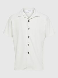 GERIPPTES CUBAN COLLAR KURZARMHEMD, Egret, highres