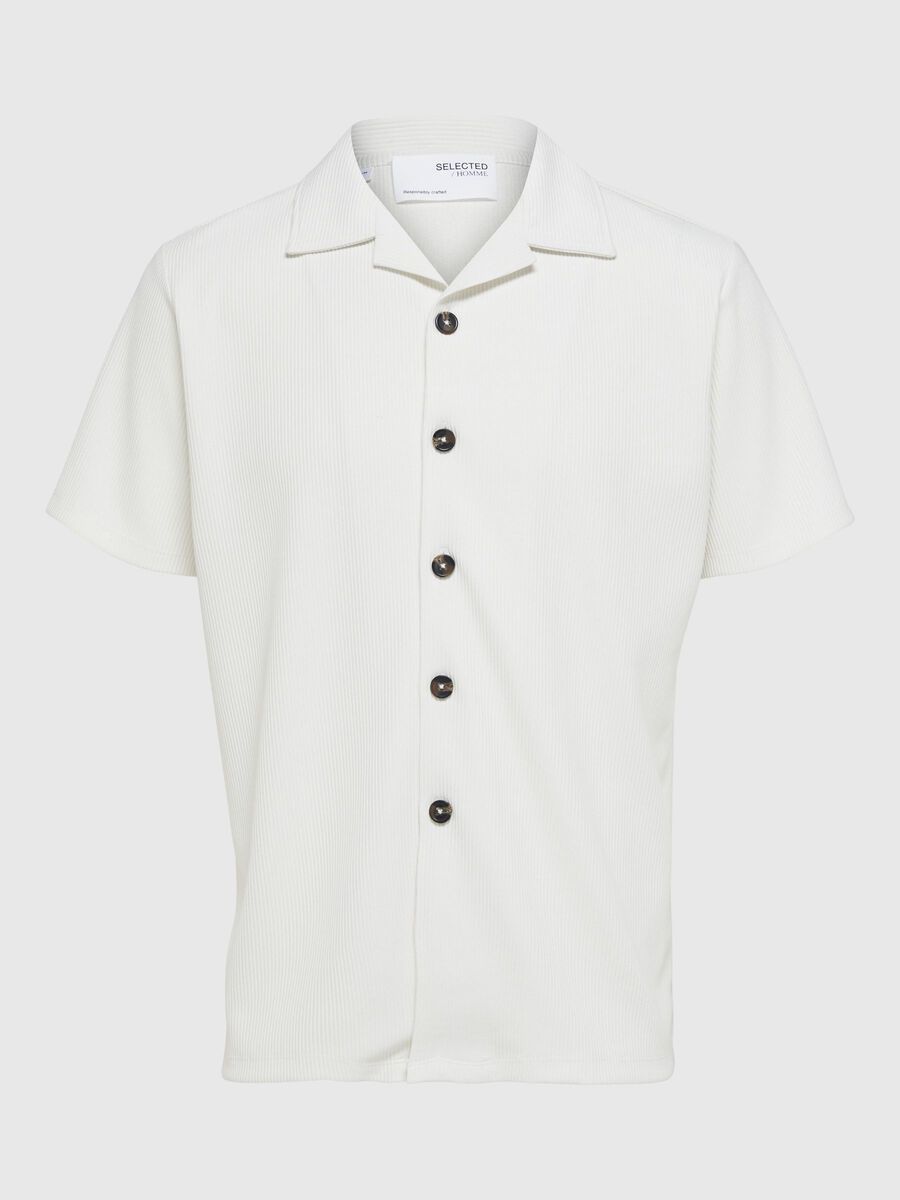 Selected GERIBDE CUBAN COLLAR OVERHEMD MET KORTE MOUWEN, Egret, highres - 16090778_Egret_001.jpg