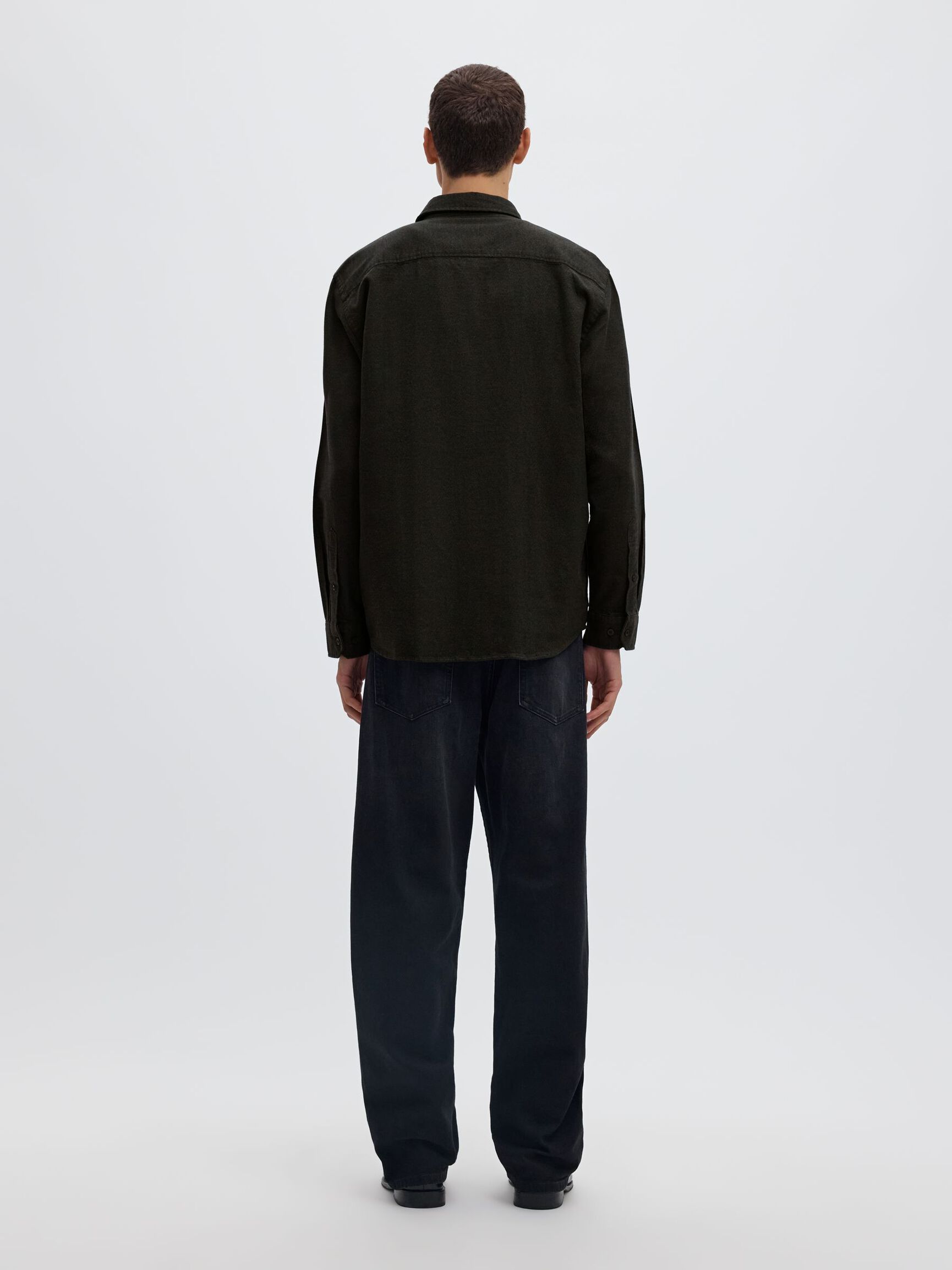 BRUSHED ORGANIC COTTON LONG SLEEVED SHIRT, Forest Night, highres