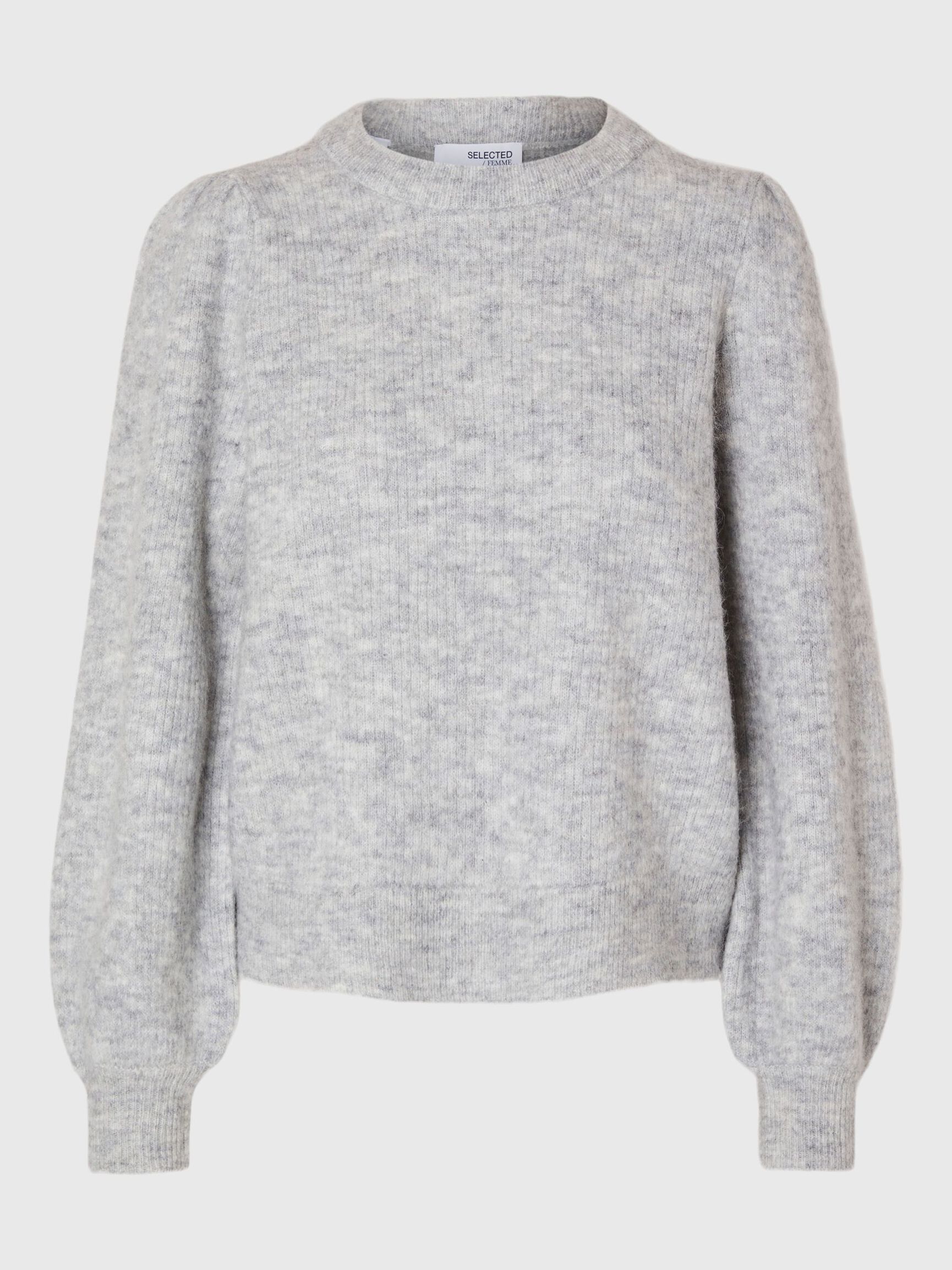 WOOL BLEND KNITTED JUMPER, Light Grey Melange, highres