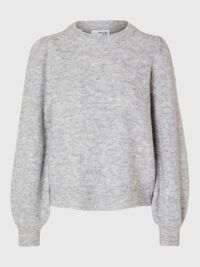 WOOL BLEND KNITTED JUMPER, Light Grey Melange, highres