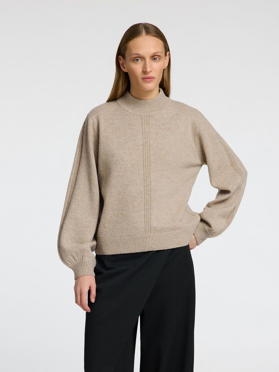 Selected WOLLGEMISCH PULLOVER MIT HOHEM KRAGEN, Oatmeal, highres - 16097386_Oatmeal_003.jpg